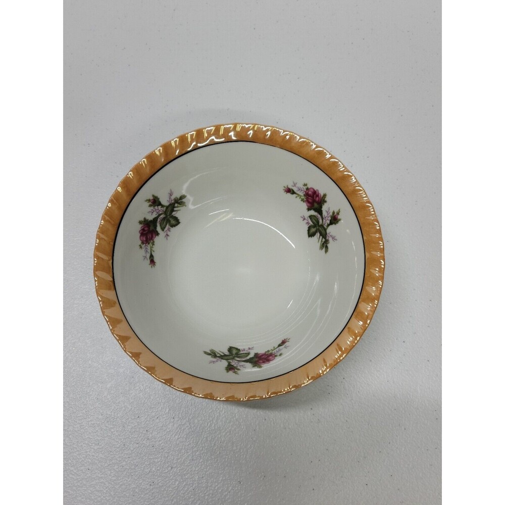 Vintage Yamatsu Orange Luster and Purple Floral 7" Vegetable Bowl